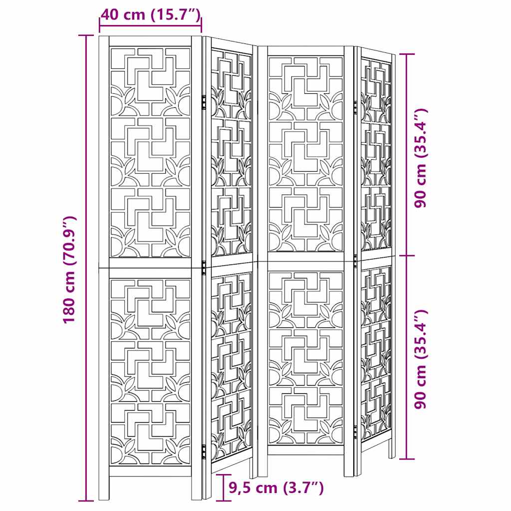 Room Divider 4 Panels Brown Solid Wood Paulownia